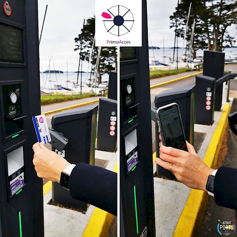 access in the parking lane at Atout Ports via card or mobile phone