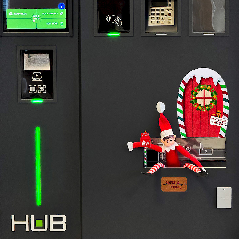 HUB's Elf on the shelf trying to exit from the Automated Pay Station - APS
