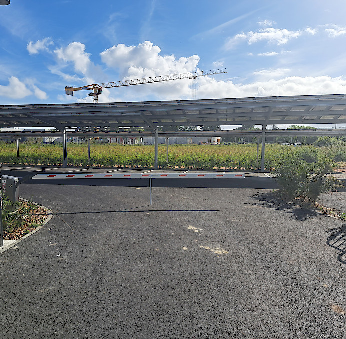 Entrance lane of the acquatic center car park in Cabourg, France
