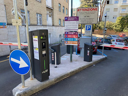 Jupiter automatic entrance station with information panel, installed at Salvator Mundi hospital in Rome