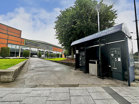 entrance of the SSE Arena with the parking pay station