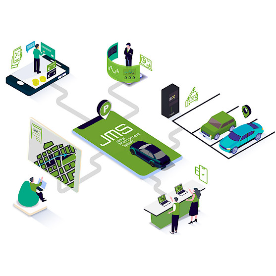 JMS - Janus Management System de HUB Parking, voici une icône qui montre certaines de ses fonctions
