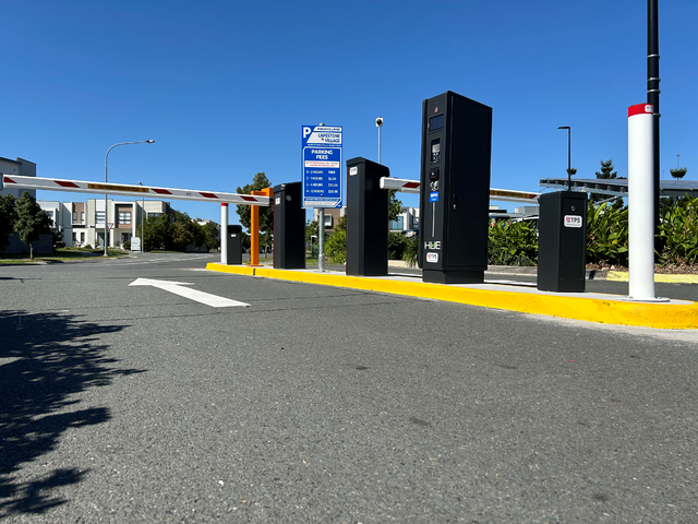 Capestone Village parking entrance with HUB parking system