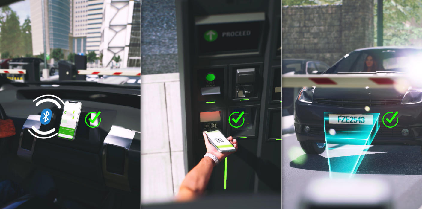 Soluciones Ticketless: posibilidad de ir al estacionamiento con el bluetooth, pagar con el smartphone, entrar en el parqueo con tecnología LPR basada en cámaras.